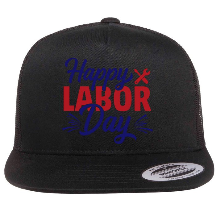 Happy Labor Day Celebration Graphic Flat Bill Trucker Hat