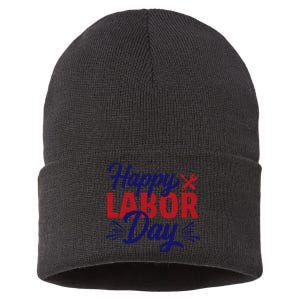 Happy Labor Day Celebration Graphic Sustainable Knit Beanie