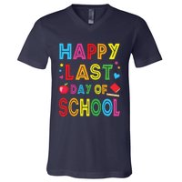 Happy Last Day Of School Teacher Student Graduation V-Neck T-Shirt