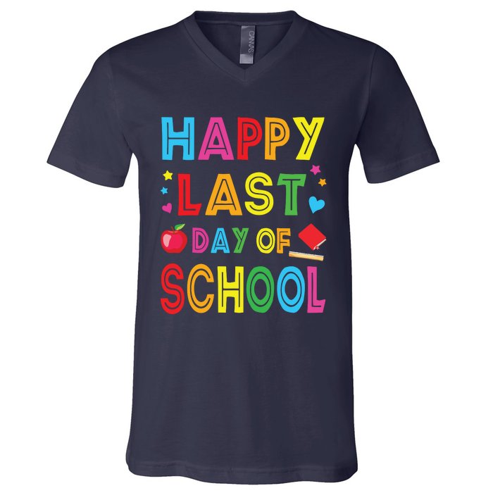 Happy Last Day Of School Teacher Student Graduation V-Neck T-Shirt