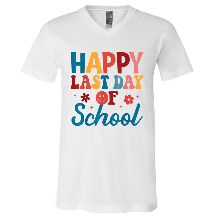 Happy Last Day Of School Hello Summer Teacher Student V-Neck T-Shirt