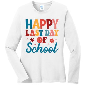 Happy Last Day Of School Hello Summer Teacher Student Ladies Long Sleeve Shirt