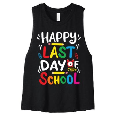 Happy Last Day Of School Teacher Student Graduation Women's Racerback Cropped Tank