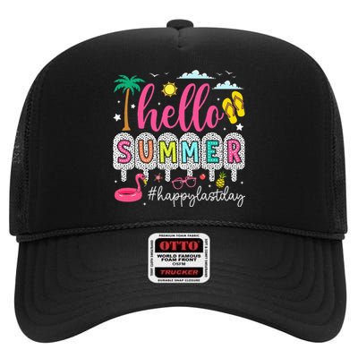 Happy Last Day Of School Teacher High Crown Mesh Back Trucker Hat