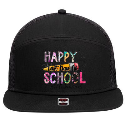 Happy Last Day Of School Hello Summer Teacher Student 7 Panel Mesh Trucker Snapback Hat