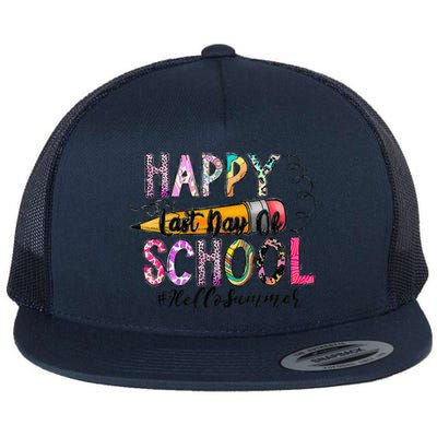 Happy Last Day Of School Hello Summer Teacher Student Flat Bill Trucker Hat