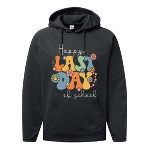 Happy Last Day Of School Graduation Groovy Teacher Student Performance Fleece Hoodie