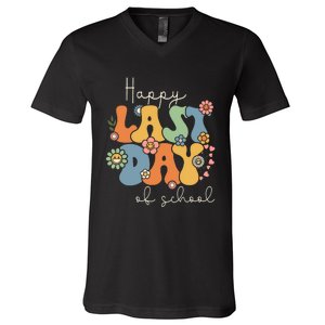 Happy Last Day Of School Graduation Groovy Teacher Student V-Neck T-Shirt