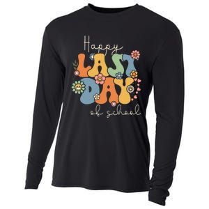 Happy Last Day Of School Graduation Groovy Teacher Student Cooling Performance Long Sleeve Crew