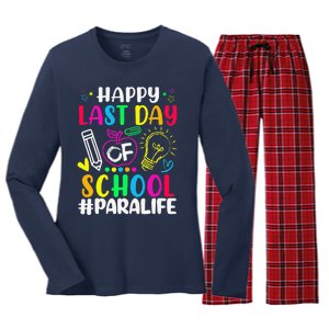 Happy Last Day Of School Para Life Teacher Lover Summer Women's Long Sleeve Flannel Pajama Set 