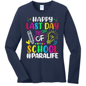 Happy Last Day Of School Para Life Teacher Lover Summer Ladies Long Sleeve Shirt