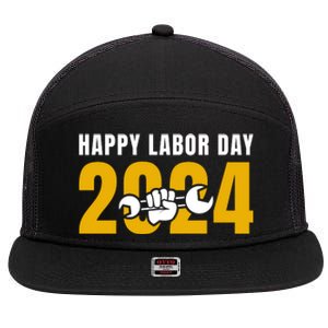 Happy Labor Day 2024 Celebration Graphic 7 Panel Mesh Trucker Snapback Hat