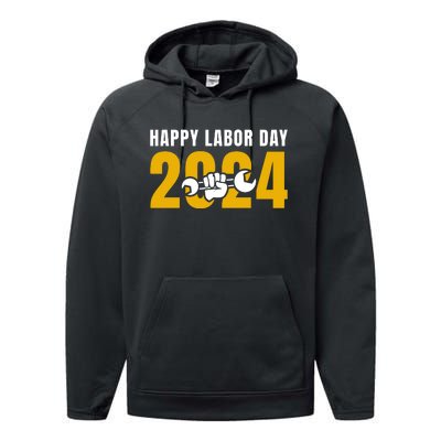 Happy Labor Day 2024 Celebration Graphic Performance Fleece Hoodie