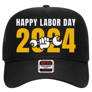 Happy Labor Day 2024 Celebration Graphic High Crown Mesh Back Trucker Hat