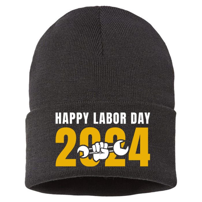 Happy Labor Day 2024 Celebration Graphic Sustainable Knit Beanie