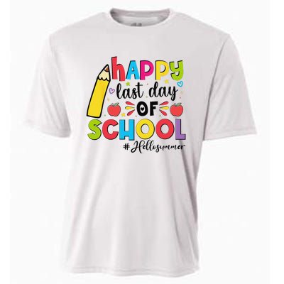 Happy Last Day Of School Hello Summer Teacher Student Cooling Performance Crew T-Shirt