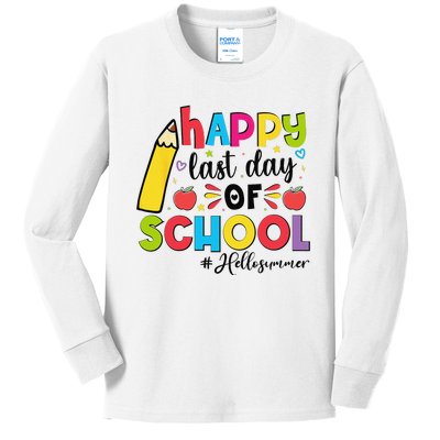 Happy Last Day Of School Hello Summer Teacher Student Kids Long Sleeve Shirt