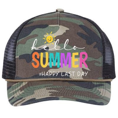 Happy Last Day Of School Teacher Student Hello Summer Gifts Retro Rope Trucker Hat Cap