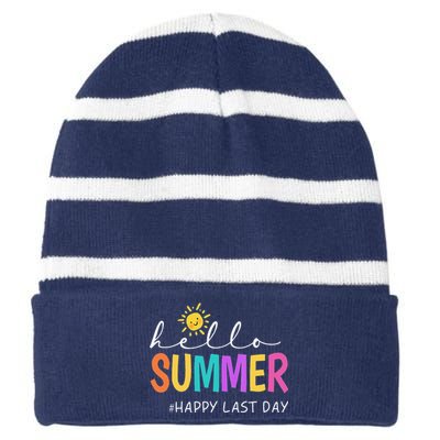 Happy Last Day Of School Teacher Student Hello Summer Gifts Striped Beanie with Solid Band