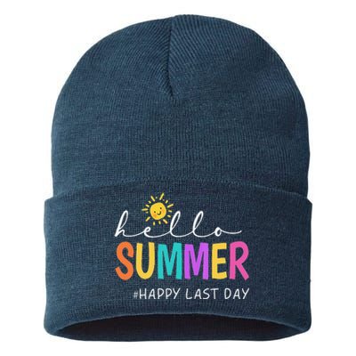 Happy Last Day Of School Teacher Student Hello Summer Gifts Sustainable Knit Beanie