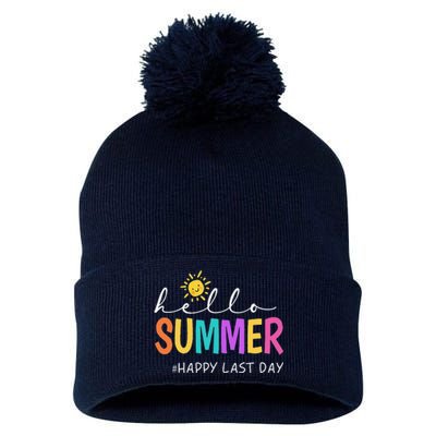 Happy Last Day Of School Teacher Student Hello Summer Gifts Pom Pom 12in Knit Beanie