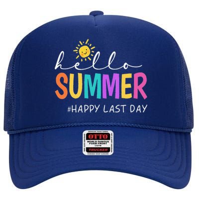 Happy Last Day Of School Teacher Student Hello Summer Gifts High Crown Mesh Back Trucker Hat