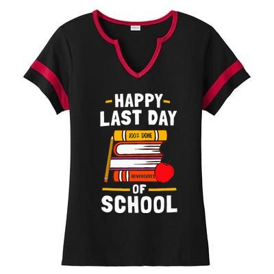 Happy Last Day Of School Teachers Students Ladies Halftime Notch Neck Tee