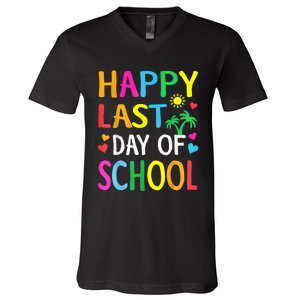 Happy Last Day Of School Teacher Student Graduation V-Neck T-Shirt