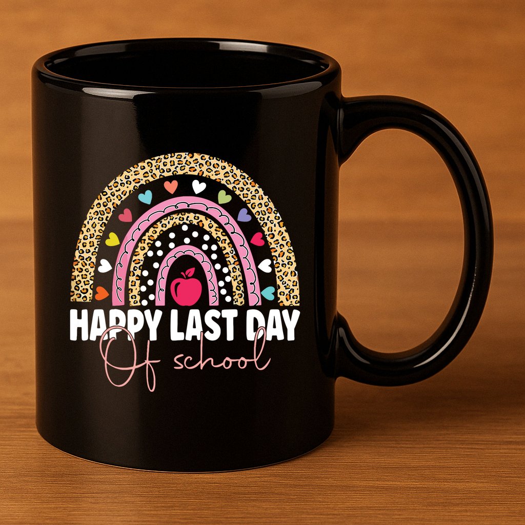 Happy Last Day Of School Teacher Student Graduation Rainbow 11oz C Handle Ceramic Mug