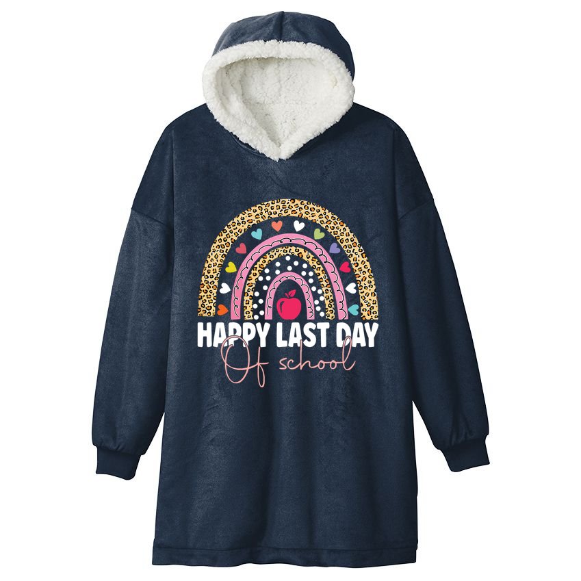 Happy Last Day Of School Teacher Student Graduation Rainbow Hooded Wearable Blanket