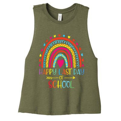 Happy Last Day Of School Teacher Student Graduation Rainbow Women's Racerback Cropped Tank