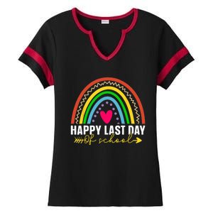 Happy Last Day Of School Hello Summer Teacher Student Ladies Halftime Notch Neck Tee