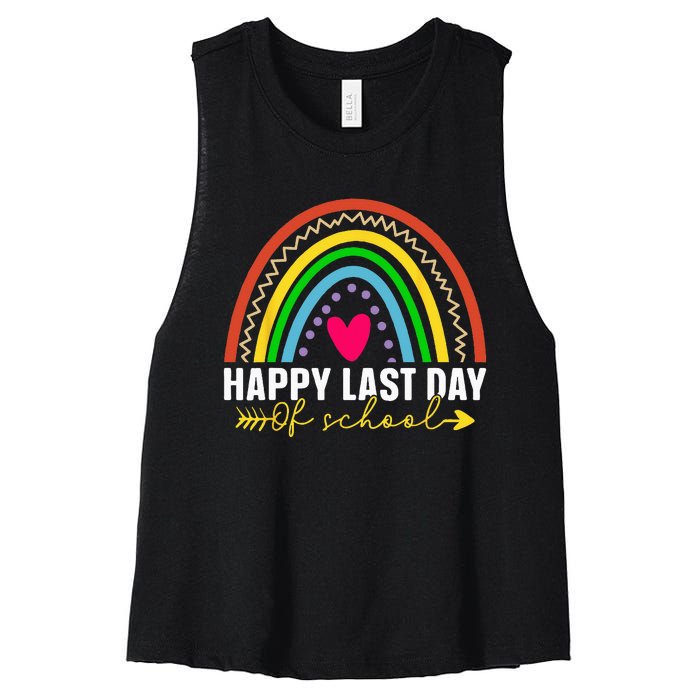 Happy Last Day Of School Hello Summer Teacher Student Women's Racerback Cropped Tank