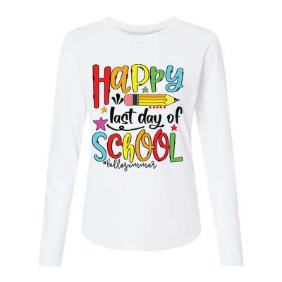 Happy Last Day Of School Shirts Hello Summer Teacher Student Womens Cotton Relaxed Long Sleeve T-Shirt