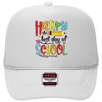 Happy Last Day Of School Shirts Hello Summer Teacher Student High Crown Mesh Back Trucker Hat