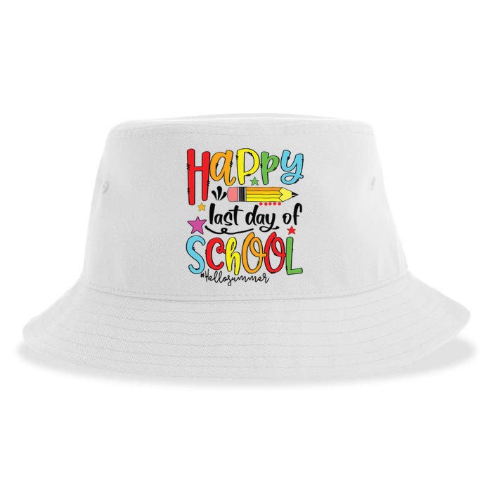 Happy Last Day Of School Shirts Hello Summer Teacher Student Sustainable Bucket Hat