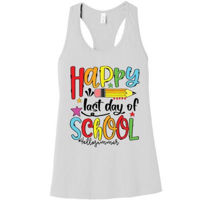 Happy Last Day Of School Shirts Hello Summer Teacher Student Women's Racerback Tank