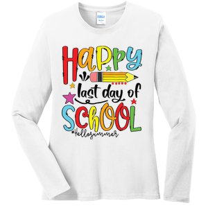 Happy Last Day Of School Shirts Hello Summer Teacher Student Ladies Long Sleeve Shirt