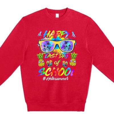 Happy Last Day Of School Hello Summer Students And Teachers Premium Crewneck Sweatshirt