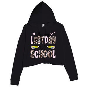 Happy Last Day Of School Pink Leopard Teacher Graduation Crop Fleece Hoodie