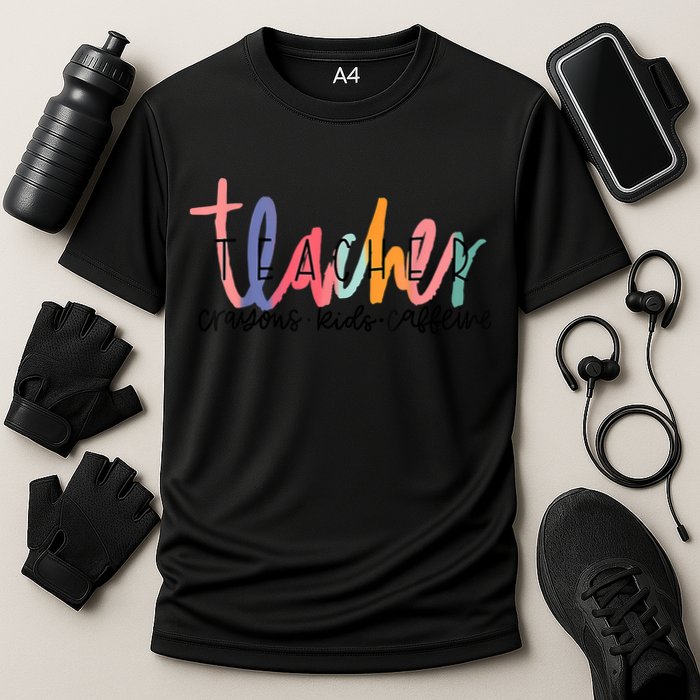 Happy Last Day Of School Teachers Crayons Kids Caffeine Cooling Performance Crew T-Shirt