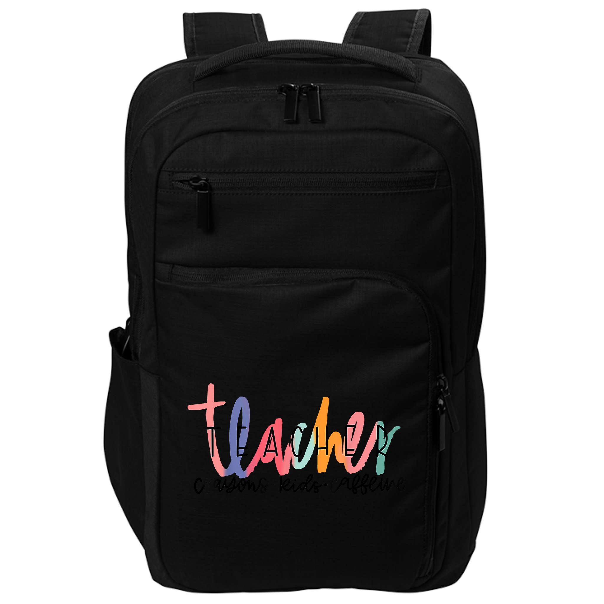 Happy Last Day Of School Teachers Crayons Kids Caffeine Impact Tech Backpack
