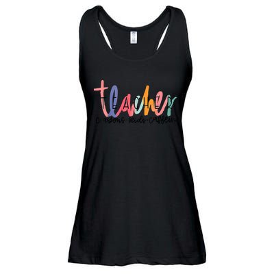 Happy Last Day Of School Teachers Crayons Kids Caffeine Ladies Essential Flowy Tank