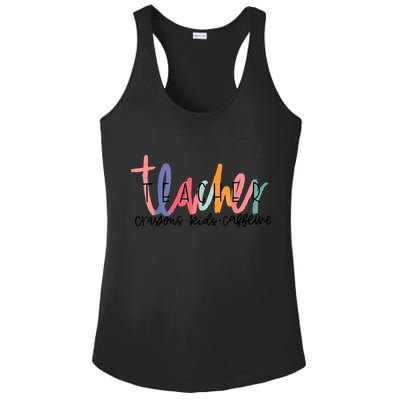 Happy Last Day Of School Teachers Crayons Kids Caffeine Ladies PosiCharge Competitor Racerback Tank