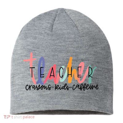 Happy Last Day Of School Teachers Crayons Kids Caffeine Sustainable Beanie