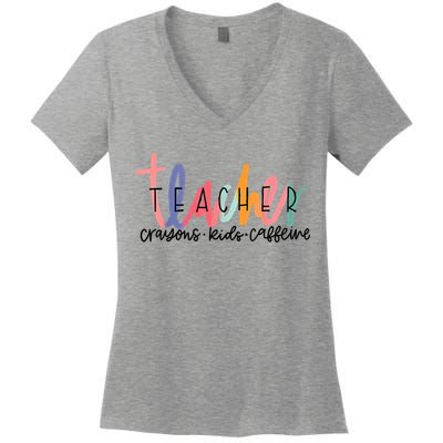 Happy Last Day Of School Teachers Crayons Kids Caffeine Women's V-Neck T-Shirt
