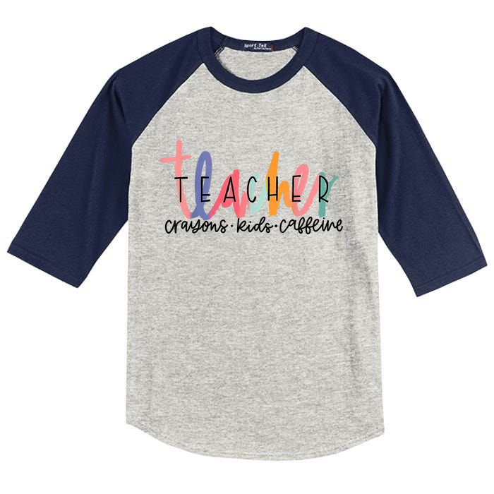 Happy Last Day Of School Teachers Crayons Kids Caffeine Kids Colorblock Raglan Jersey