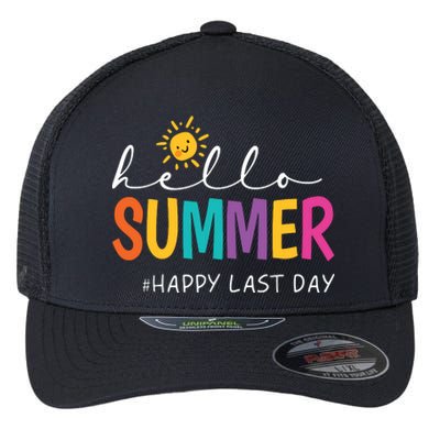 Happy Last Day Of School Teacher Student Hello Summer Flexfit Unipanel Trucker Cap