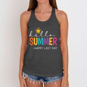 Happy Last Day Of School Teacher Student Hello Summer Women's Knotted Racerback Tank