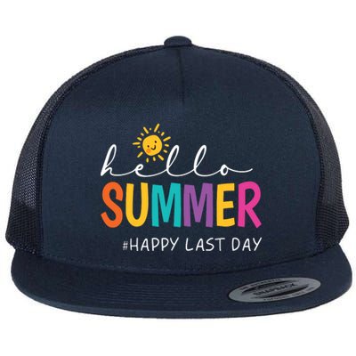 Happy Last Day Of School Teacher Student Hello Summer Flat Bill Trucker Hat